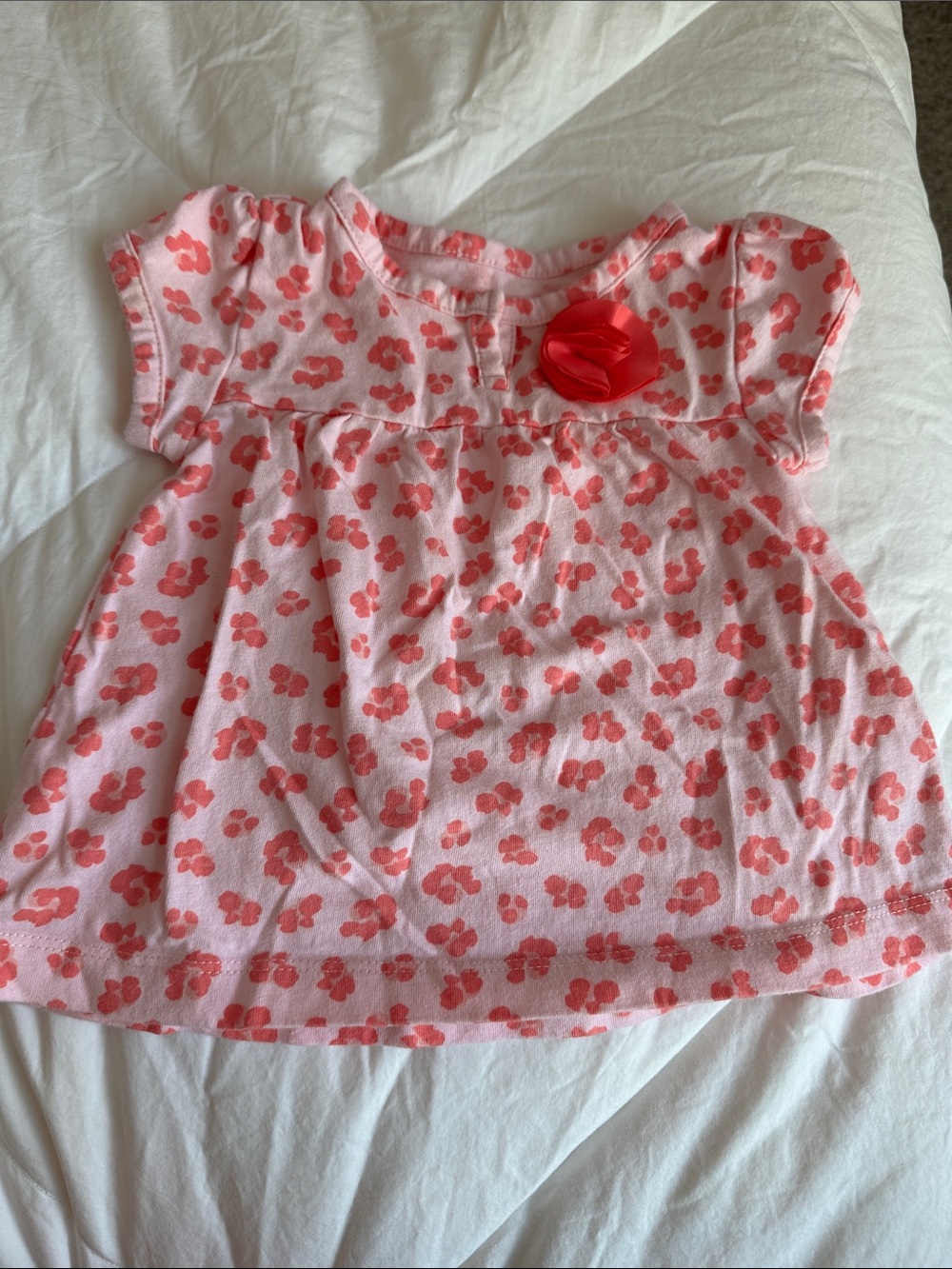 Carter's Pink Top with Coral Floral Print and Red Flower